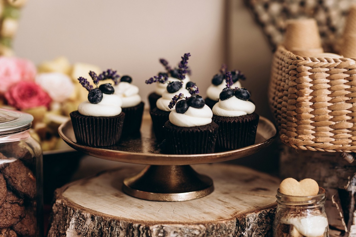 Cupcakes on a rustic wooden stand
